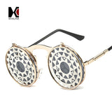 SHAUNA Fashion Men Round Punk Sunglasses Unique Women Steampunk Sunglasses Springs legs Flip Party Glasses