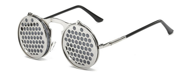 SHAUNA Fashion Men Round Punk Sunglasses Unique Women Steampunk Sunglasses Springs legs Flip Party Glasses