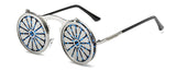 SHAUNA Fashion Men Round Punk Sunglasses Unique Women Steampunk Sunglasses Springs legs Flip Party Glasses