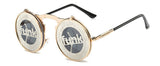 SHAUNA Fashion Men Round Punk Sunglasses Unique Women Steampunk Sunglasses Springs legs Flip Party Glasses