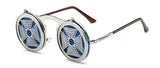 SHAUNA Fashion Men Round Punk Sunglasses Unique Women Steampunk Sunglasses Springs legs Flip Party Glasses