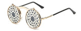 SHAUNA Fashion Men Round Punk Sunglasses Unique Women Steampunk Sunglasses Springs legs Flip Party Glasses