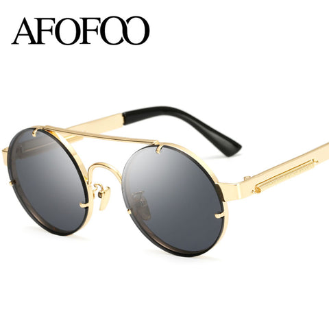 AFOFOO Vintage Steampunk Sunglasses Fashion Round Women Sunglasses Brand Designer Metal Frame Men Sun glasses Shades UV400