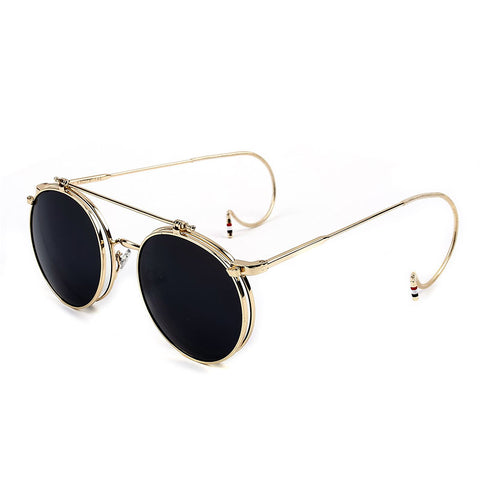 Vintage Steampunk Sunglasses Men Round Designer steam punk Metal women Flip Coating Sunglasses Men Retro Circle Hook Sun Glasses