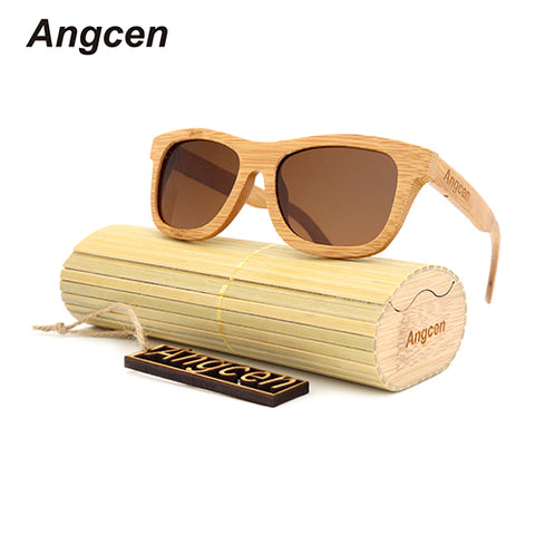 Angcen 2017 New fashion Products Men Women Glass Bamboo Sunglasses au Retro Vintage Wood Lens Wooden Frame Handmade ZA03