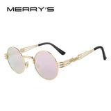 MERRY'S Women Steampunk Sunglasses Men Retro Round Sunglasses Metal Sun glasses Men Oculos De Sol UV400