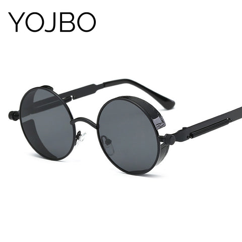 YOJBO Steampunk Sunglasses Mirror Coating Women Mens Summer Alloy Ladies Sun Glasses Round Eyewear Brand Designer Glasses