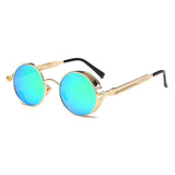 YOJBO Steampunk Sunglasses Mirror Coating Women Mens Summer Alloy Ladies Sun Glasses Round Eyewear Brand Designer Glasses