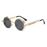 YOJBO Steampunk Sunglasses Mirror Coating Women Mens Summer Alloy Ladies Sun Glasses Round Eyewear Brand Designer Glasses