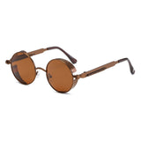 YOJBO Steampunk Sunglasses Mirror Coating Women Mens Summer Alloy Ladies Sun Glasses Round Eyewear Brand Designer Glasses