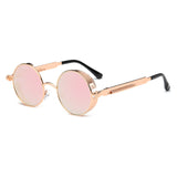 YOJBO Steampunk Sunglasses Mirror Coating Women Mens Summer Alloy Ladies Sun Glasses Round Eyewear Brand Designer Glasses