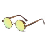 YOJBO Steampunk Sunglasses Mirror Coating Women Mens Summer Alloy Ladies Sun Glasses Round Eyewear Brand Designer Glasses