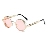 YOJBO Steampunk Sunglasses Mirror Coating Women Mens Summer Alloy Ladies Sun Glasses Round Eyewear Brand Designer Glasses