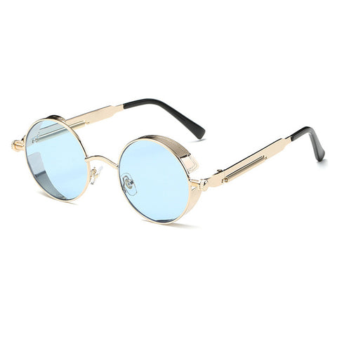YOJBO Steampunk Sunglasses Mirror Coating Women Mens Summer Alloy Ladies Sun Glasses Round Eyewear Brand Designer Glasses