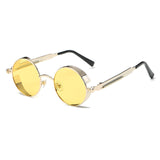 YOJBO Steampunk Sunglasses Mirror Coating Women Mens Summer Alloy Ladies Sun Glasses Round Eyewear Brand Designer Glasses