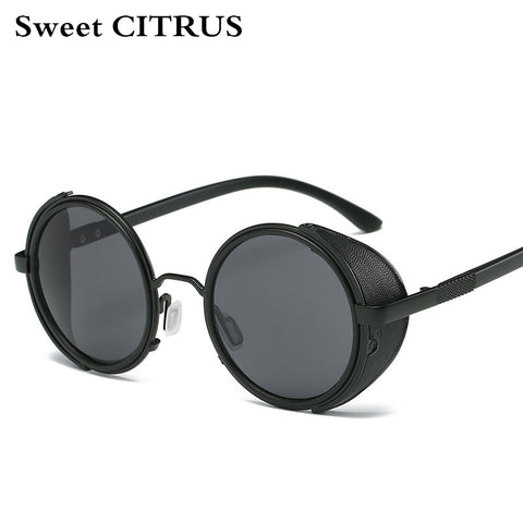 Sweet CITRUS Round Steampunk Sunglasses Men Women Brand Designer Sun glasses For Male UV400 Oculos de sol feminino Metal shades