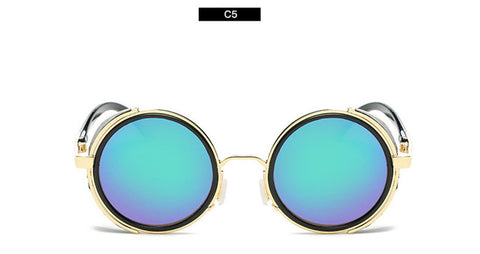 Sweet CITRUS Round Steampunk Sunglasses Men Women Brand Designer Sun glasses For Male UV400 Oculos de sol feminino Metal shades