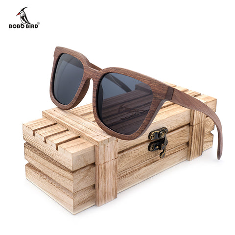 BOBO BIRD Black Walnut Wooden Polarized Sunglasses Mens Vintage UV Protection eyewear women Bamboo glasses in Gift Box