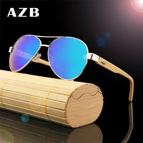 AZB Vintage Pilot Wood Sunglasses Men Women UV400 Gradient Sun Glasses Driver Sport Eyewear Original Bamboo Sunglass