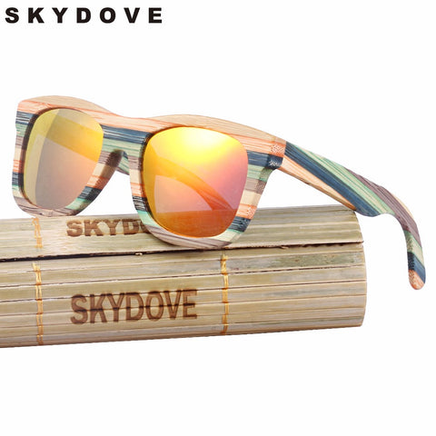 SKYDOVE Wooden Sunglasses Women  Mirror Goggle Square Skateboard Sunglasses Bamboo Vintage Polarized  Bamboo Sunglasses For Man
