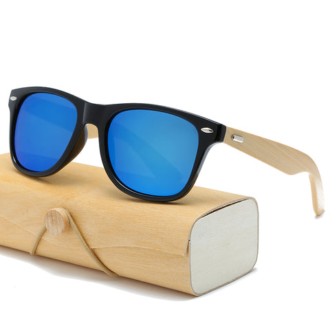 Handmade Bamboo Sunglasses Mens Polarized Floating Shades for Women UV  Protection With Box (Black/Blue) 