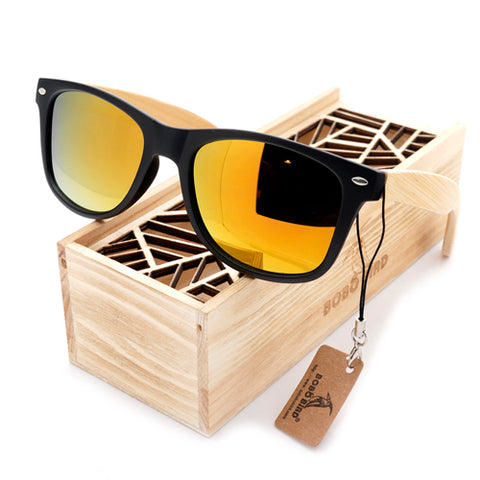 BOBO BIRD Men Summer Style Vintage Black Square Sunglasses Lady With Bamboo Mirrored Polarized Travel Eyewear in Wood Box BS23