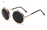Hot Round Steampunk Sunglasses Men Retro Small Flip Up Glasses for Women Double Lens Brand Spectacles Oculos uv400