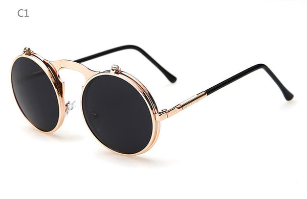 Hot Round Steampunk Sunglasses Men Retro Small Flip Up Glasses for Women Double Lens Brand Spectacles Oculos uv400