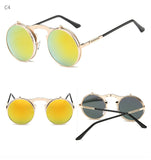 Hot Round Steampunk Sunglasses Men Retro Small Flip Up Glasses for Women Double Lens Brand Spectacles Oculos uv400