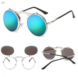 Hot Round Steampunk Sunglasses Men Retro Small Flip Up Glasses for Women Double Lens Brand Spectacles Oculos uv400