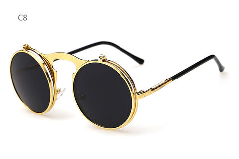 Hot Round Steampunk Sunglasses Men Retro Small Flip Up Glasses for Women Double Lens Brand Spectacles Oculos uv400