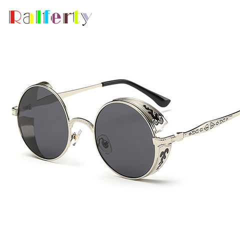 Ralferty Retro Steampunk Sunglasses Women Men Vintage Round Metal Punk Mirror Gothic Sun Glasses oculos de sol feminino 881