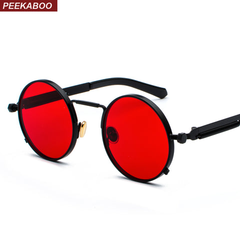 Peekaboo clear red sunglasses men steampunk 2018 metal frame retro vintage round sun glasses for women black uv400