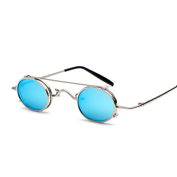 FS YURI YUAN Retro Red Lens Steampunk Sunglasses Men Small Size Metal Frame Oval Glasses Double Lens Removable Punk Sun Glasses