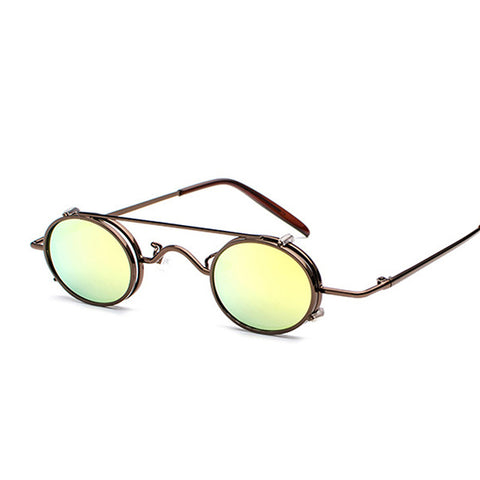 FS YURI YUAN Retro Red Lens Steampunk Sunglasses Men Small Size Metal Frame Oval Glasses Double Lens Removable Punk Sun Glasses