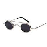 FS YURI YUAN Retro Red Lens Steampunk Sunglasses Men Small Size Metal Frame Oval Glasses Double Lens Removable Punk Sun Glasses