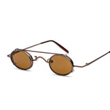 FS YURI YUAN Retro Red Lens Steampunk Sunglasses Men Small Size Metal Frame Oval Glasses Double Lens Removable Punk Sun Glasses