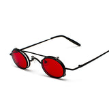 FS YURI YUAN Retro Red Lens Steampunk Sunglasses Men Small Size Metal Frame Oval Glasses Double Lens Removable Punk Sun Glasses