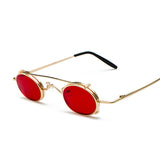 FS YURI YUAN Retro Red Lens Steampunk Sunglasses Men Small Size Metal Frame Oval Glasses Double Lens Removable Punk Sun Glasses