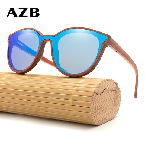 AZB 2018 New  Cat Eye Bamboo Sunglasses Men's UV400 Wooden glasses Women Brand Designer Original Wood Sun Glasses