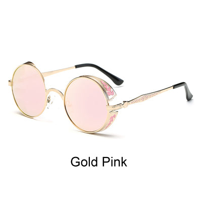 Ralferty Retro Steampunk Sunglasses Women Men Vintage Round Metal Punk Mirror Gothic Sun Glasses oculos de sol feminino 881
