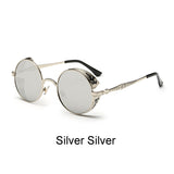 Ralferty Retro Steampunk Sunglasses Women Men Vintage Round Metal Punk Mirror Gothic Sun Glasses oculos de sol feminino 881