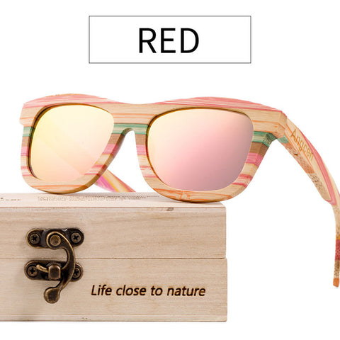 Angcen Vintage Wooden Sunglasses Women Brand Colorful Square Polarized Sun Glasses ladies Mirror Bamboo Sunglasses For Man CA03